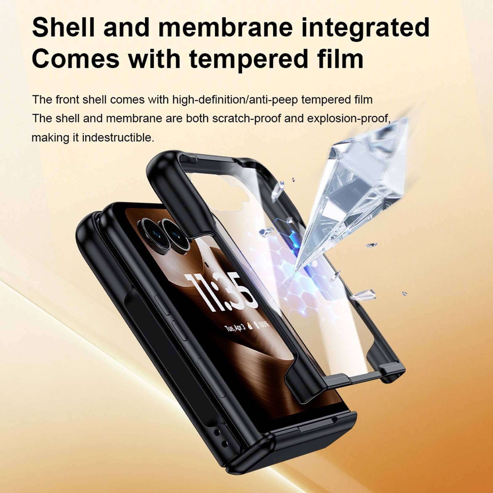 Shell and membrane integrated  
Comes with tempered film  

The front shell comes with high-definition/anti-peep tempered film.  
The shell and membrane are both scratch-proof and explosion-proof, making it indestructible.