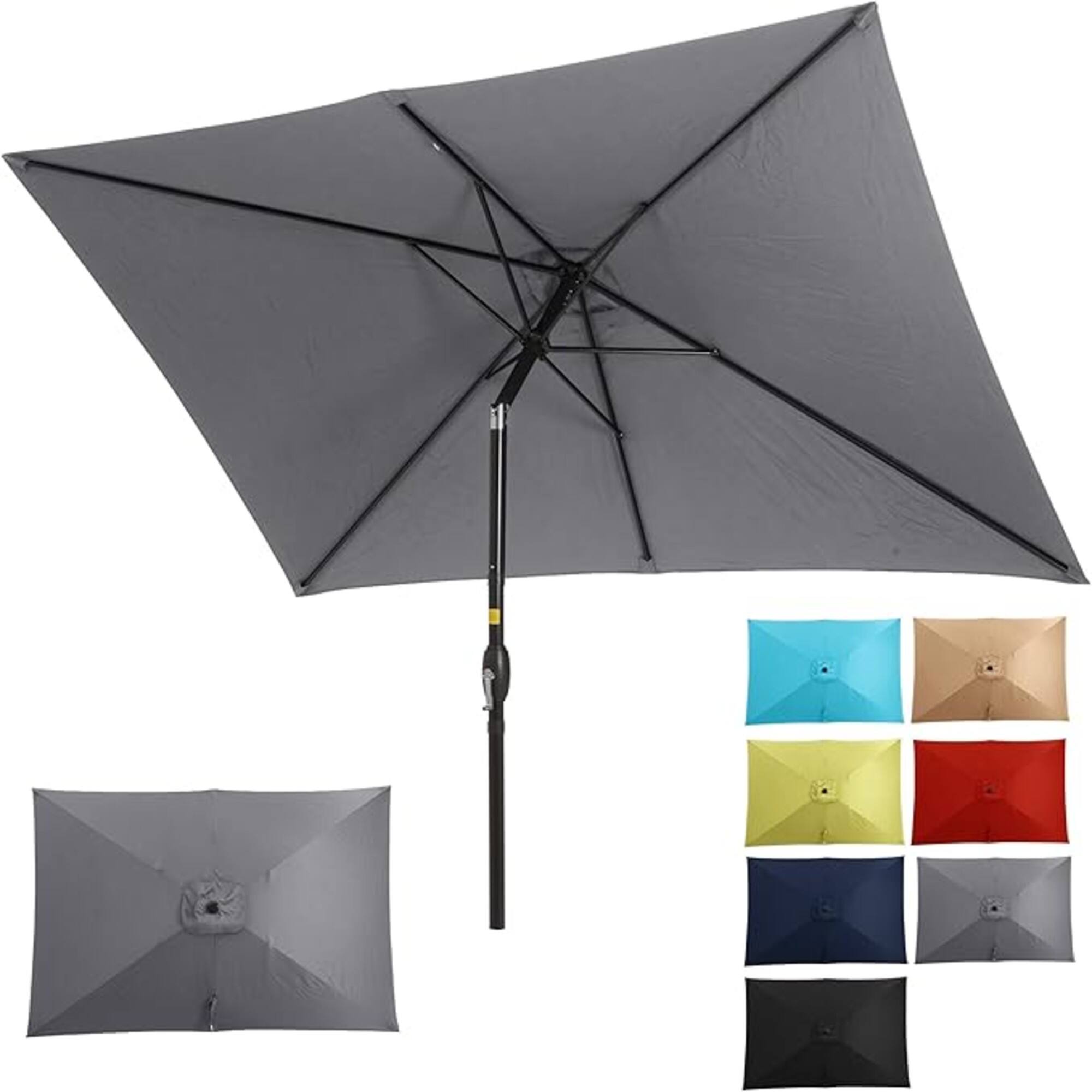 Alt View 6. Mondawe - 6.5 x 10 ft Rectangular Patio Umbrella with Crank, Tilt, Polyester UV-Resistant Canopy - Grey.