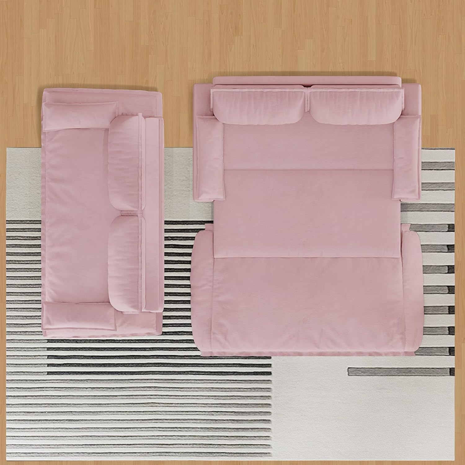 Alt View 5. Trinkets Crazed - 73.2" Queen Size Sofa Bed, 3 in 1 Convertible Pull Out Sleeper Sofa with Thicked Cushions and Side Storage - pink.