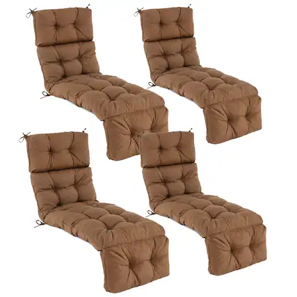Front. Gymax - Gymax Set of 4 73'' Lounge Chaise Cushion Padded Recliner Cushion Brown - Brown.