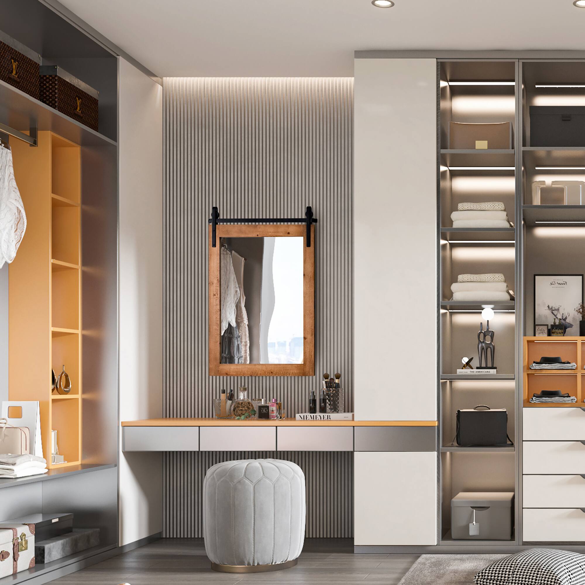 Alt View 4. Costway - Costway 30"x22" Wall Mount Mirror Decor Vanity Mirror Wood Frame Barn Door Style - Brown.