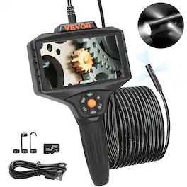 VEVOR - Triple Lens Borescope, 5" IPS Screen Inspection Camera with Lights, 8X Zoom 1080P HD Split Screen, 10 LED Lights Scope - Black
