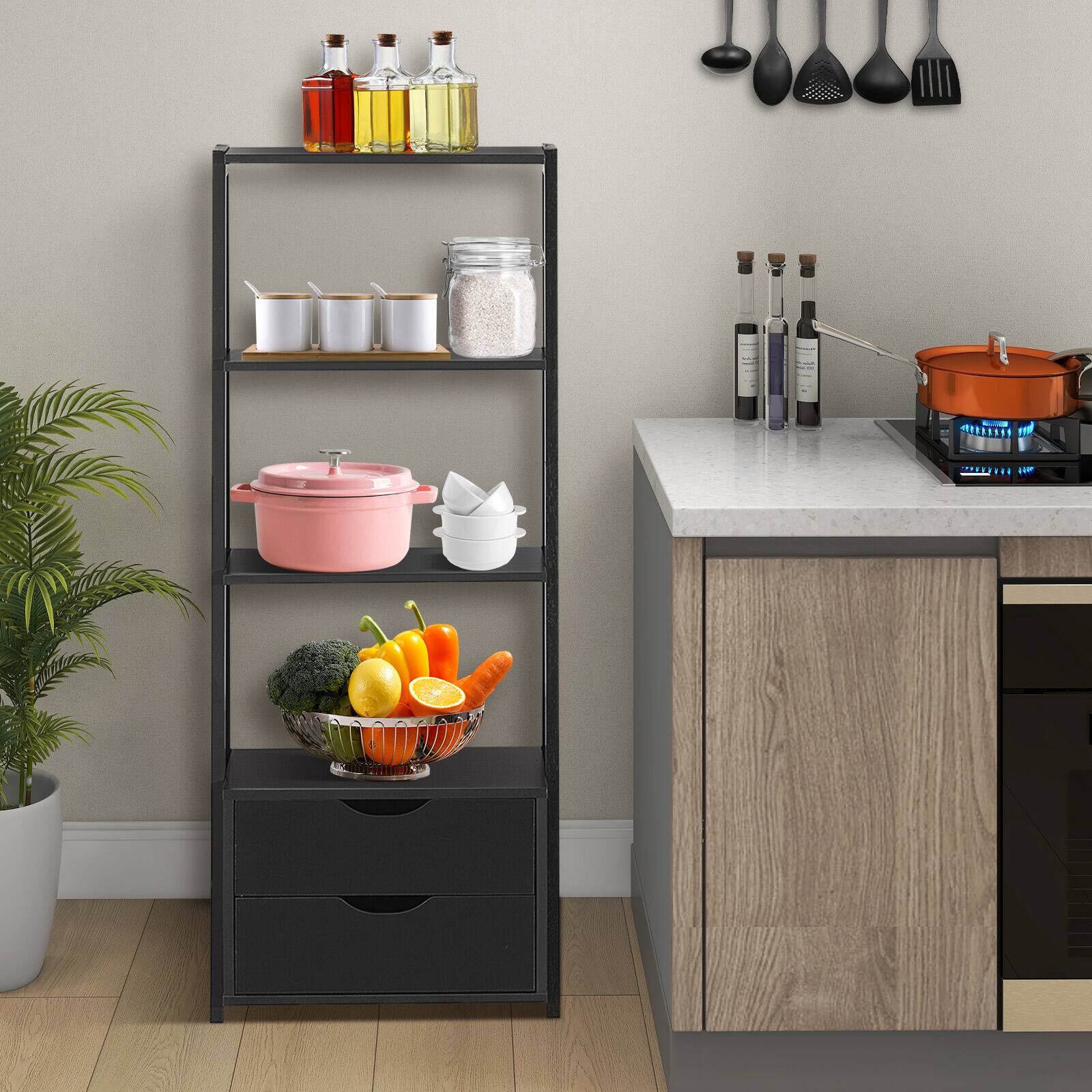 Alt View 8. Ecooso - 4-Tier Ladder Bookshelf with 2 Drawers and Open Display Shelves - Black.