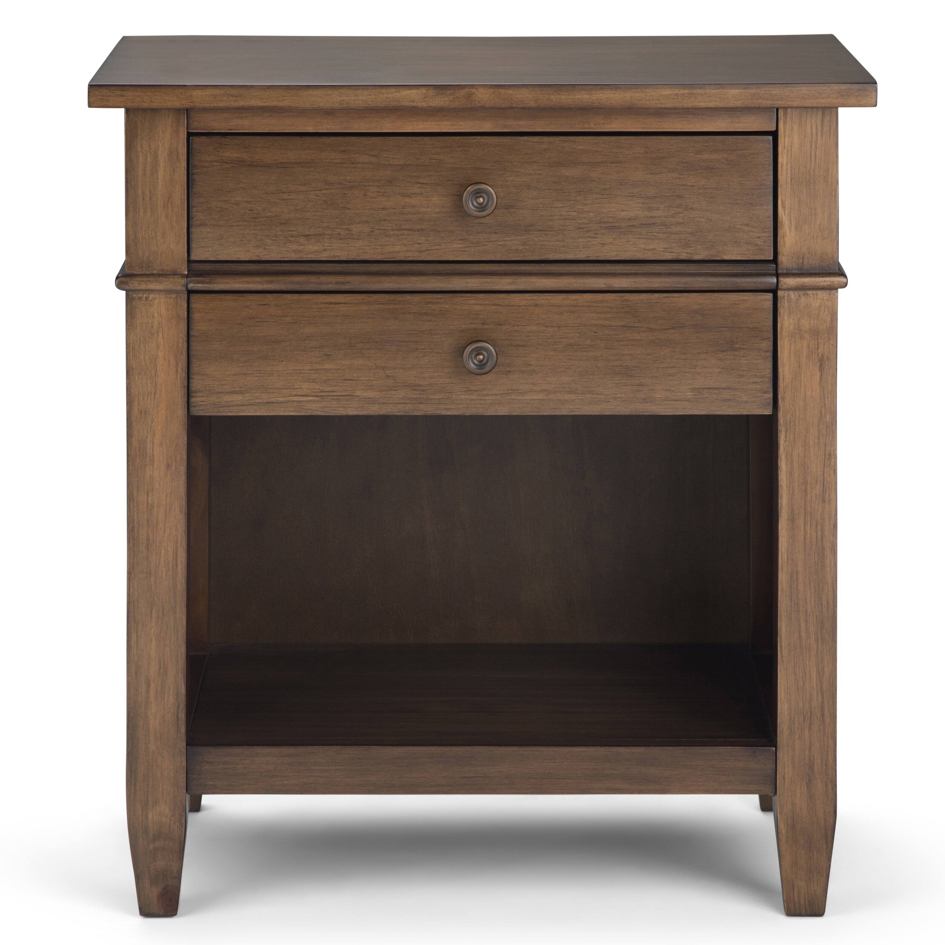 Angle. Simpli Home - Carlton 24 inch Bedside Table (Set of 2) - Rustic Natural Aged Brown.