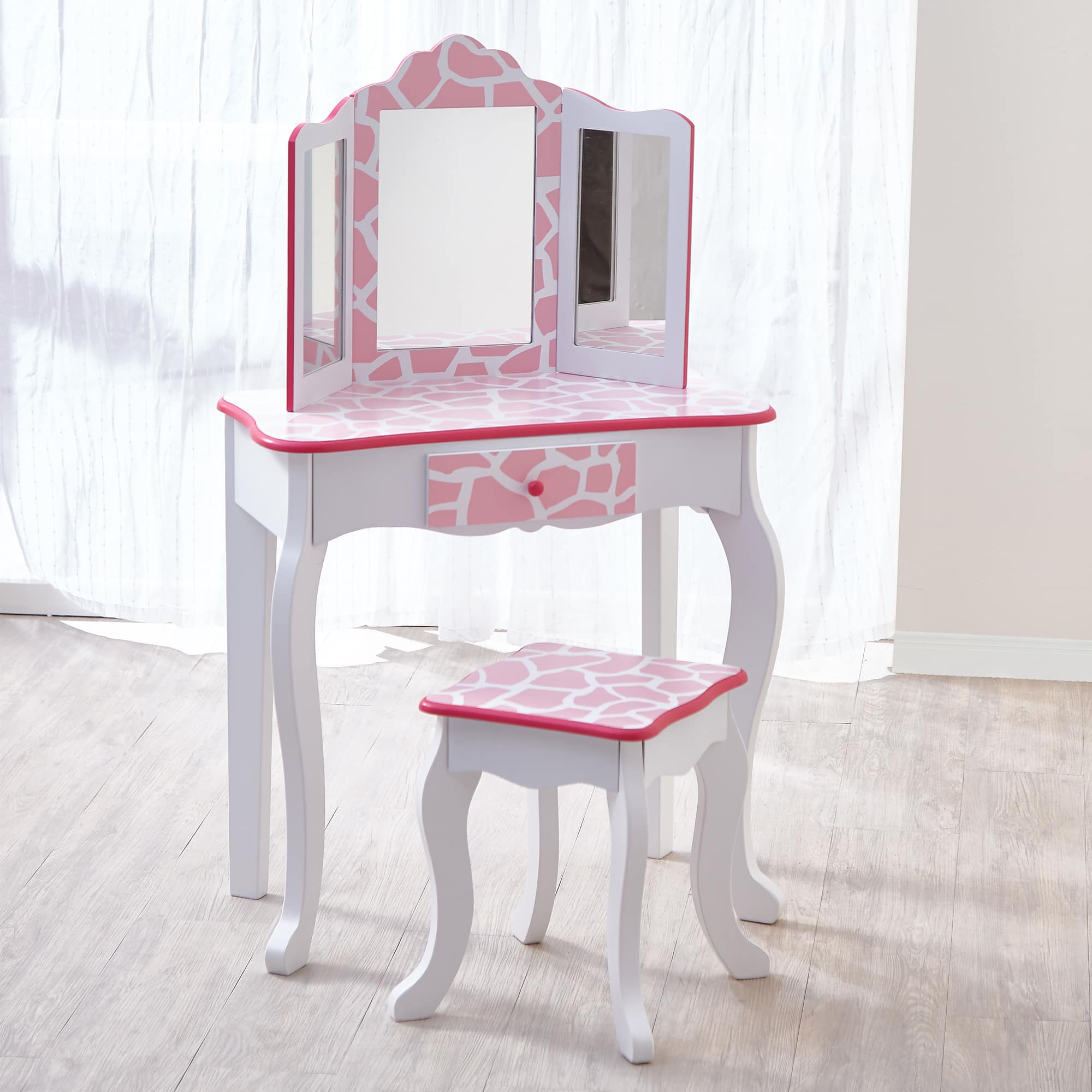 Teamson Kids - Fantasy Fields Gisele Giraffe Kids Vanity Table & Stool, White & Pink