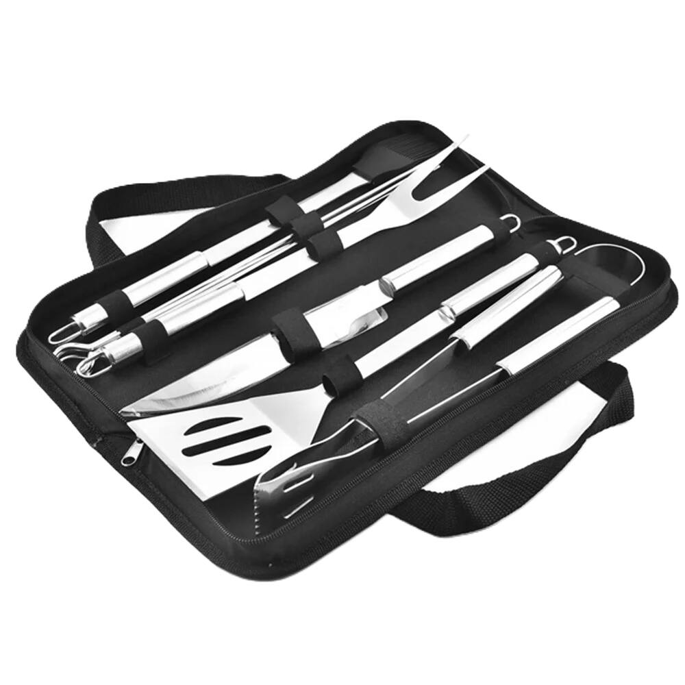 Alt View 4. COWIN - BBQ Grill Tools Set Stainless Steel with Case 9 Pcs - silver.