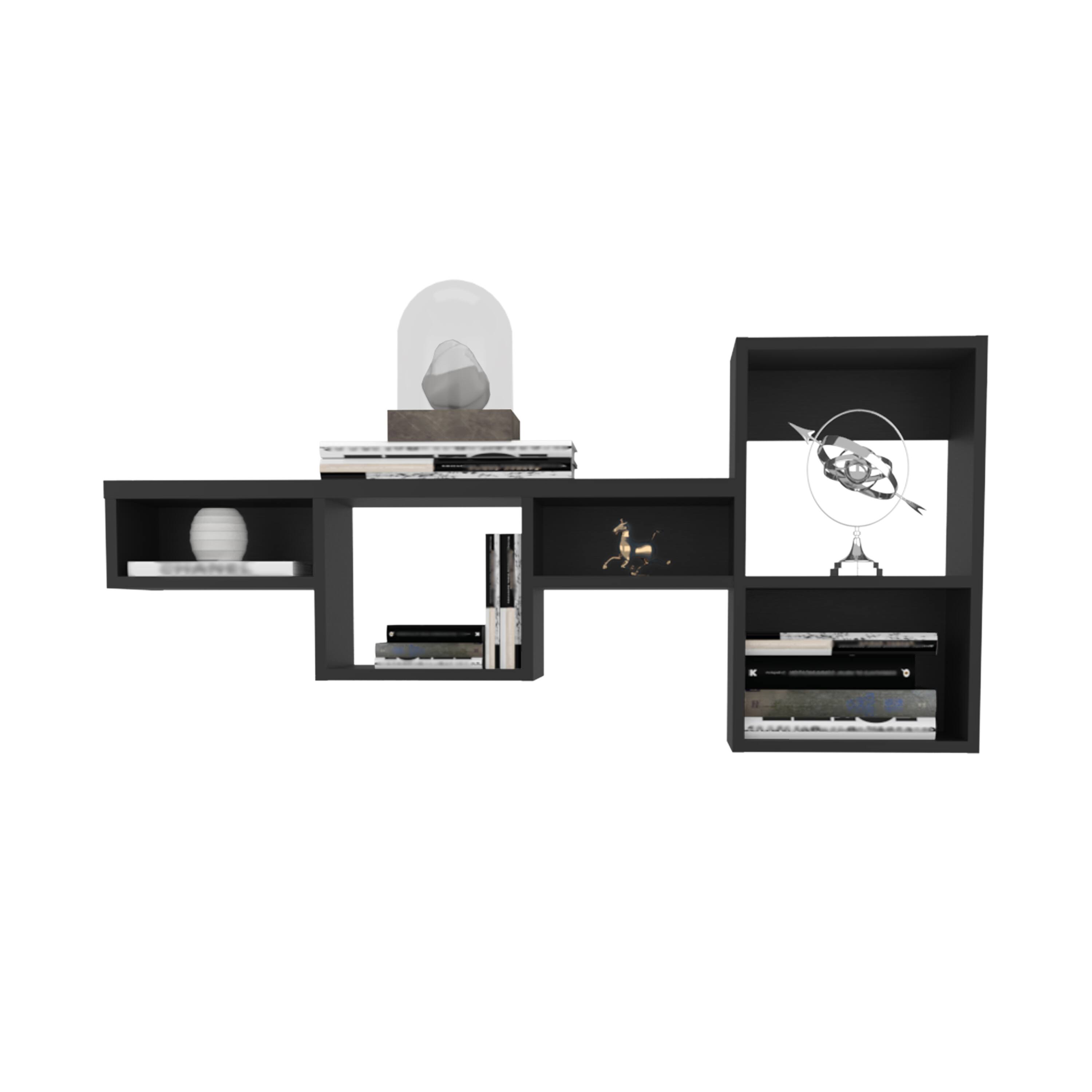 Front. TuHome - Wallshe 47" Wide 7-Tier Wall Shelf, Cube Shelf Modular Shelf For Living Room, Home Office, Bedroom - Black Wenge.