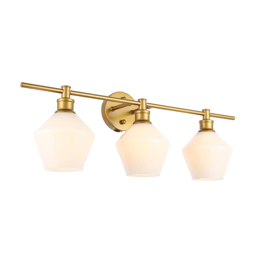 Angle. Living District - Gene 3 light Brass and Frosted white glass Wall sconce - Brass And Frosted White Glass.