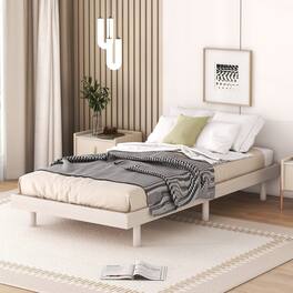 GOODSILO - Modern Twin Size Floating Platform Bed Frame with Clean Design and Sturdy Construction - White Washed