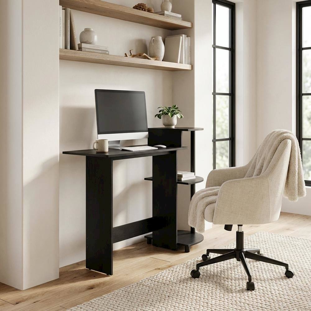 Left. BisonOffice - Compact Americano/Black Computer Desk With Shelves For Office Use - Americano/Black.