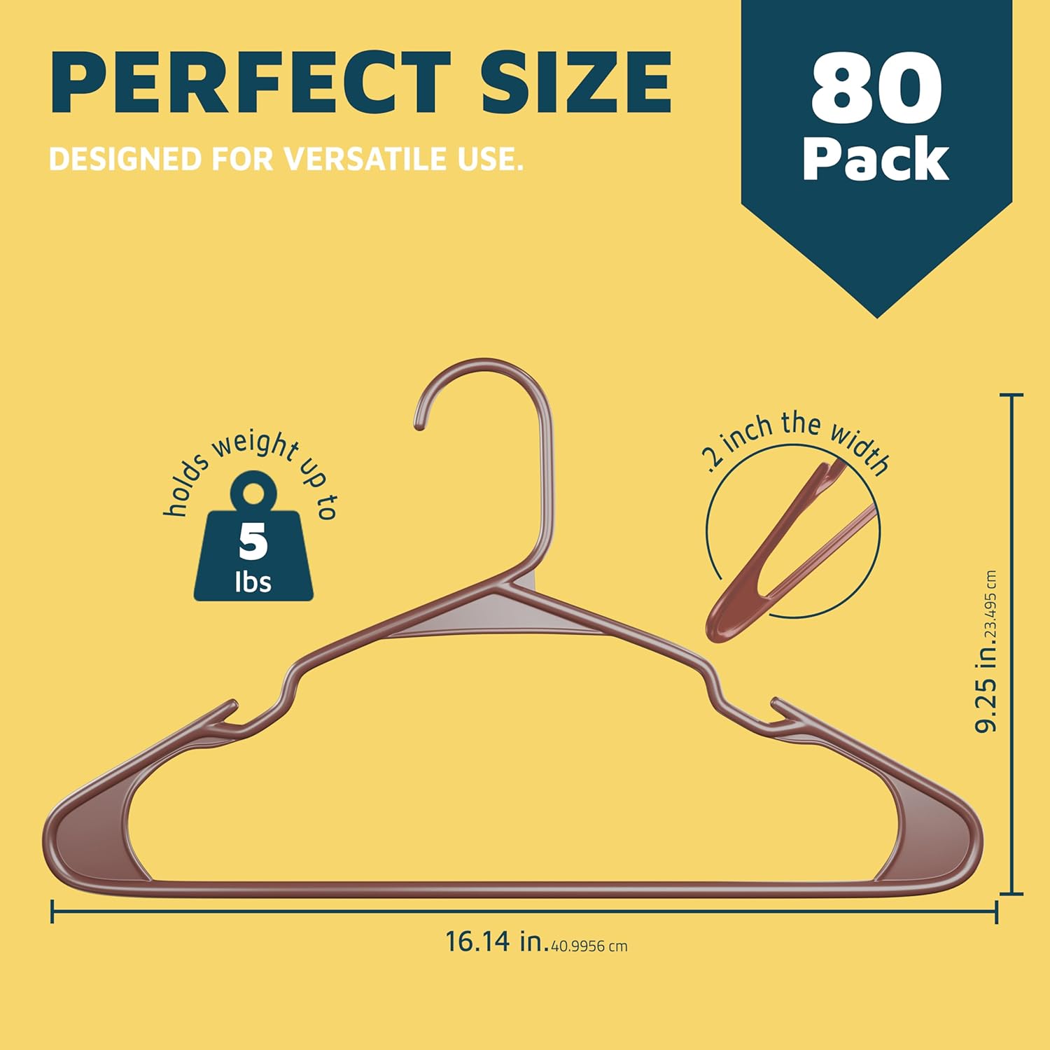 PERFECT SIZE DESIGNED FOR VERSATILE USE. 80 Pack. Holds weight up to 5 lbs. 2.25 inch the width. 9.25 in. 16.14 in. 40.9956 cm.