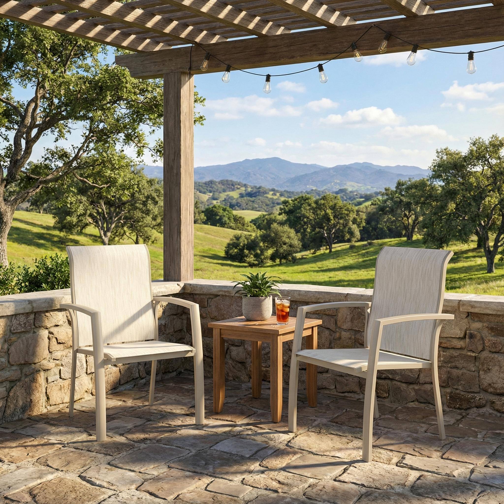 Left. Mondawe - Set of 2 Metal Outdoor Dining Chairs - Cream White.