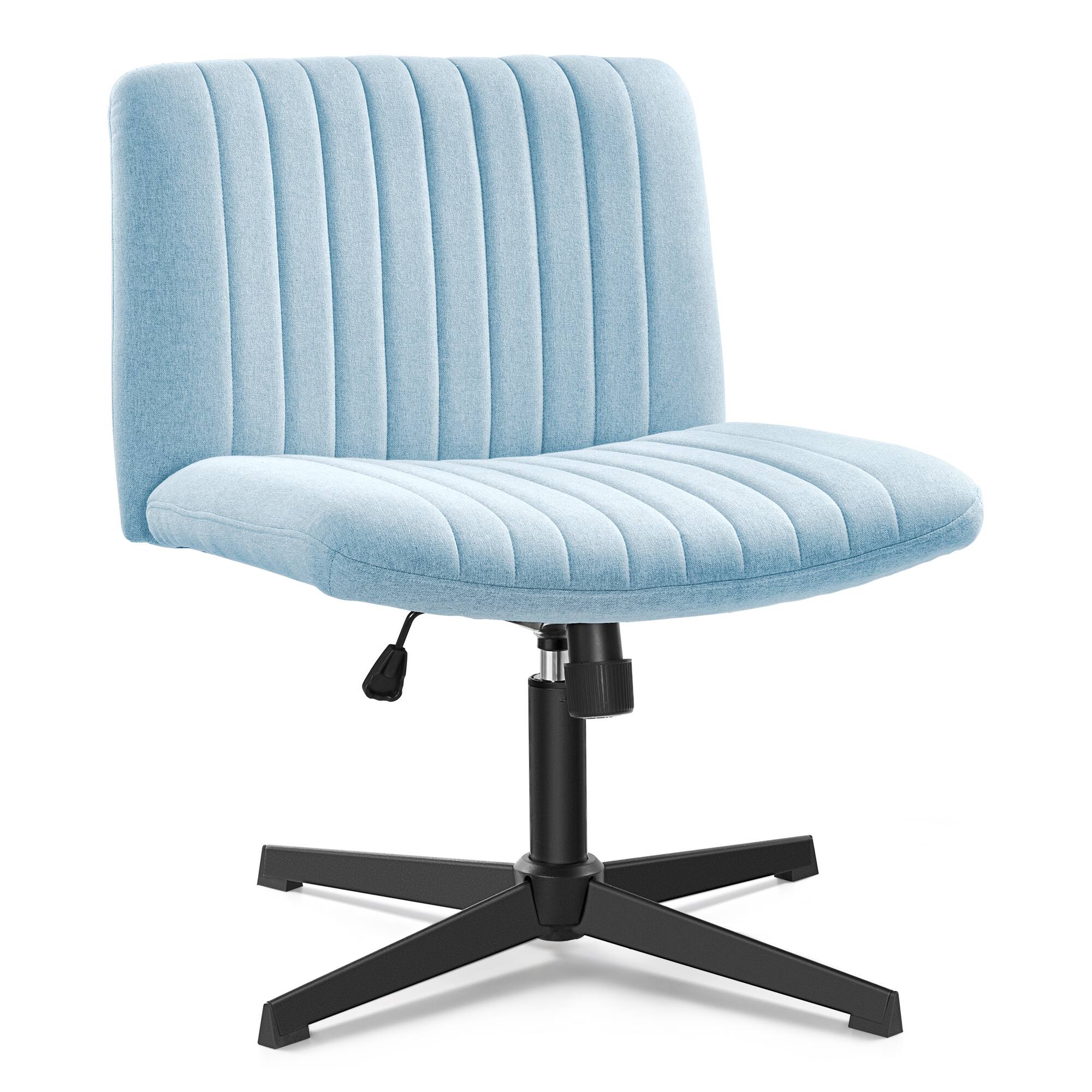 KERDOM - Criss Cross Chair, Armless Office Chair, Vanity Chair Swivel Desk Chair No Wheels, Wide Makeup Chair Computer Task Chair - Light Blue