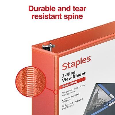 Durable and tear resistant spine

Staples 3-Ring Binder
View Binder
Standard Duty

The perfect binder for your everyday needs
2 easy open tabs
D-Rings keep pages flat and fit more