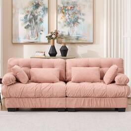 Trinkets Crazed - 88" Boucle Sectional Loveseat Sofa, Comfy Modular Convertible Couch Sofa Set w/Pillows - Pink