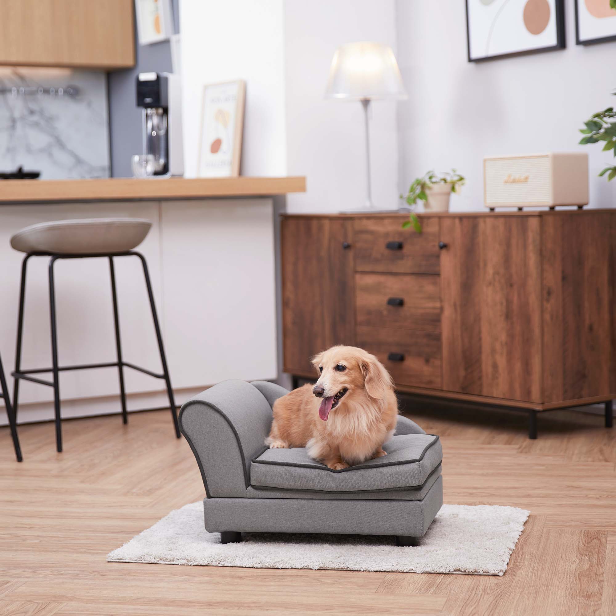 Front. Teamson - Teamson Pets 14.49" Ivan Chaise Lounge with Storage for Cats and Small Dogs, Light Gray - Gray.