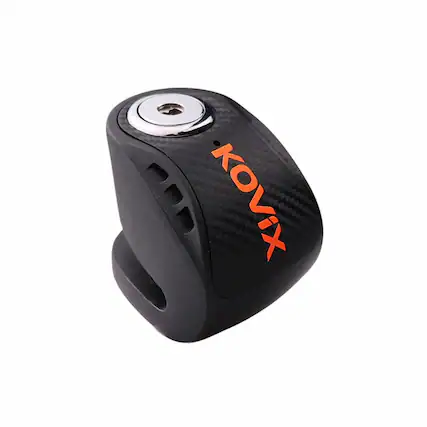 Front. Jupiter Bikes - Kovix Brake Rotor Bicycle Lock w/ 120 decibel Alarm - 6mm locking pin - Alloy steel construction - disc-style lock - Black.