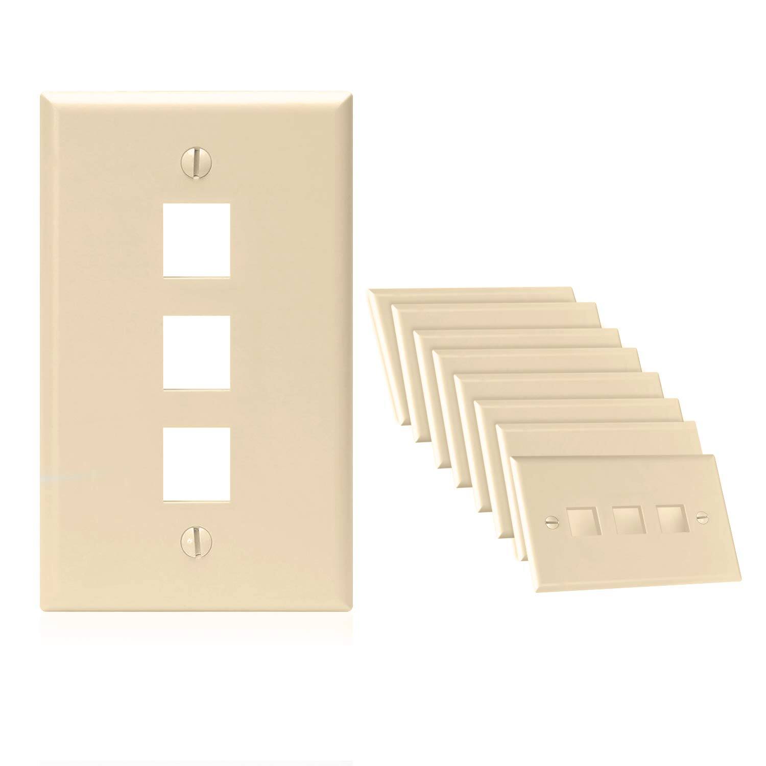 Alt View 2. Cmple.com - Cmple - Keystone Wall Plate Cover Ethernet Wall Plates for Modular Inserts, RJ45 Keystone Jack - 10 Pack 3 Port - Ivory - Ivory.