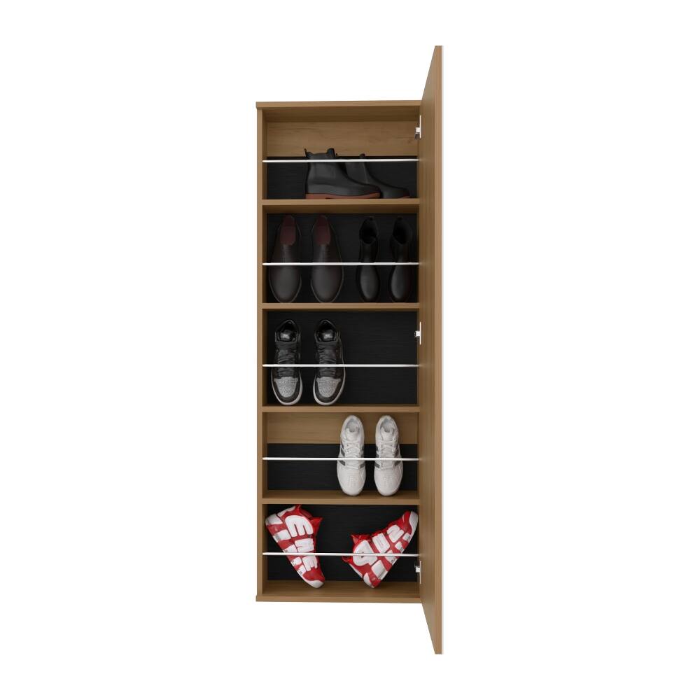 Alt View 4. Loheer - Loheer wall mounted shoe rack with mirror natural oak shoe cabinet single door - Oak.