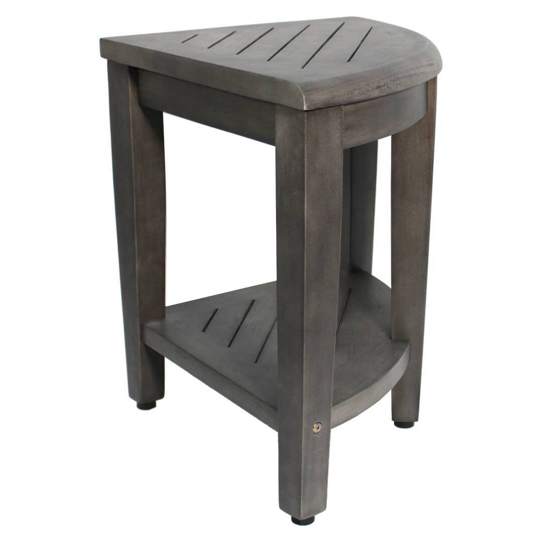 Angle. CoastalVogue - CoastalVogue SnazzyCorner Antique Gray 18"H Corner Shower Bench With Shelf - Antique Gray.