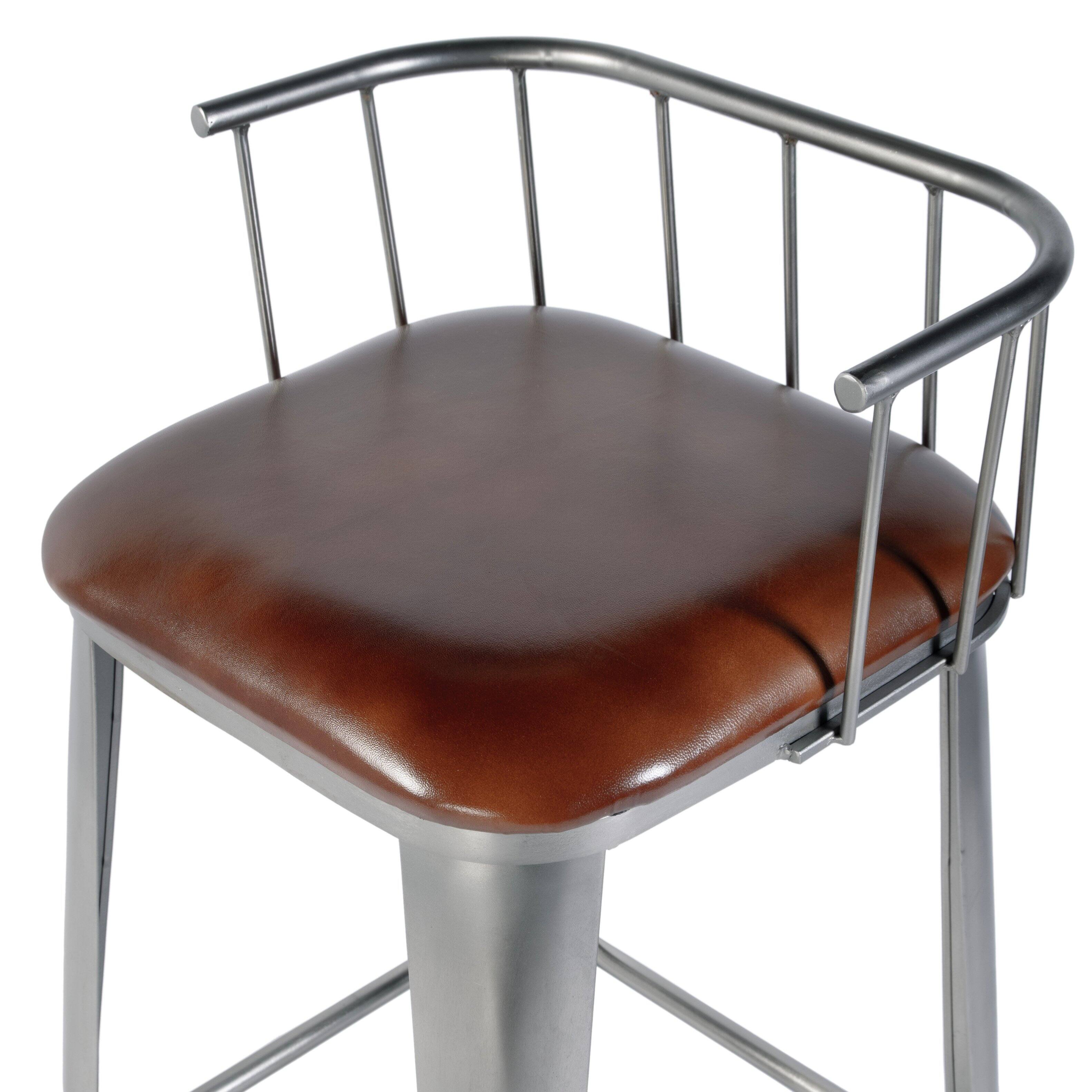 Alt View 4. Butler Specialty - Coriander 30.5 in. Seat Height Leather Bar Height Stool - Brown,Silver.
