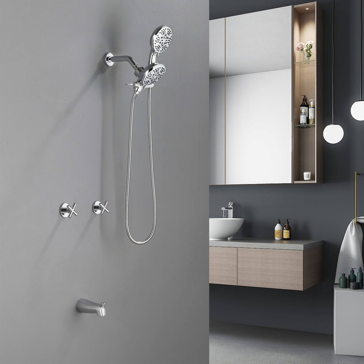 Alt View 2. Boyel Living - Polished Chrome Shower Set with 7 Function Dual Shower Heads and Tub Spout - Polished Chrome.