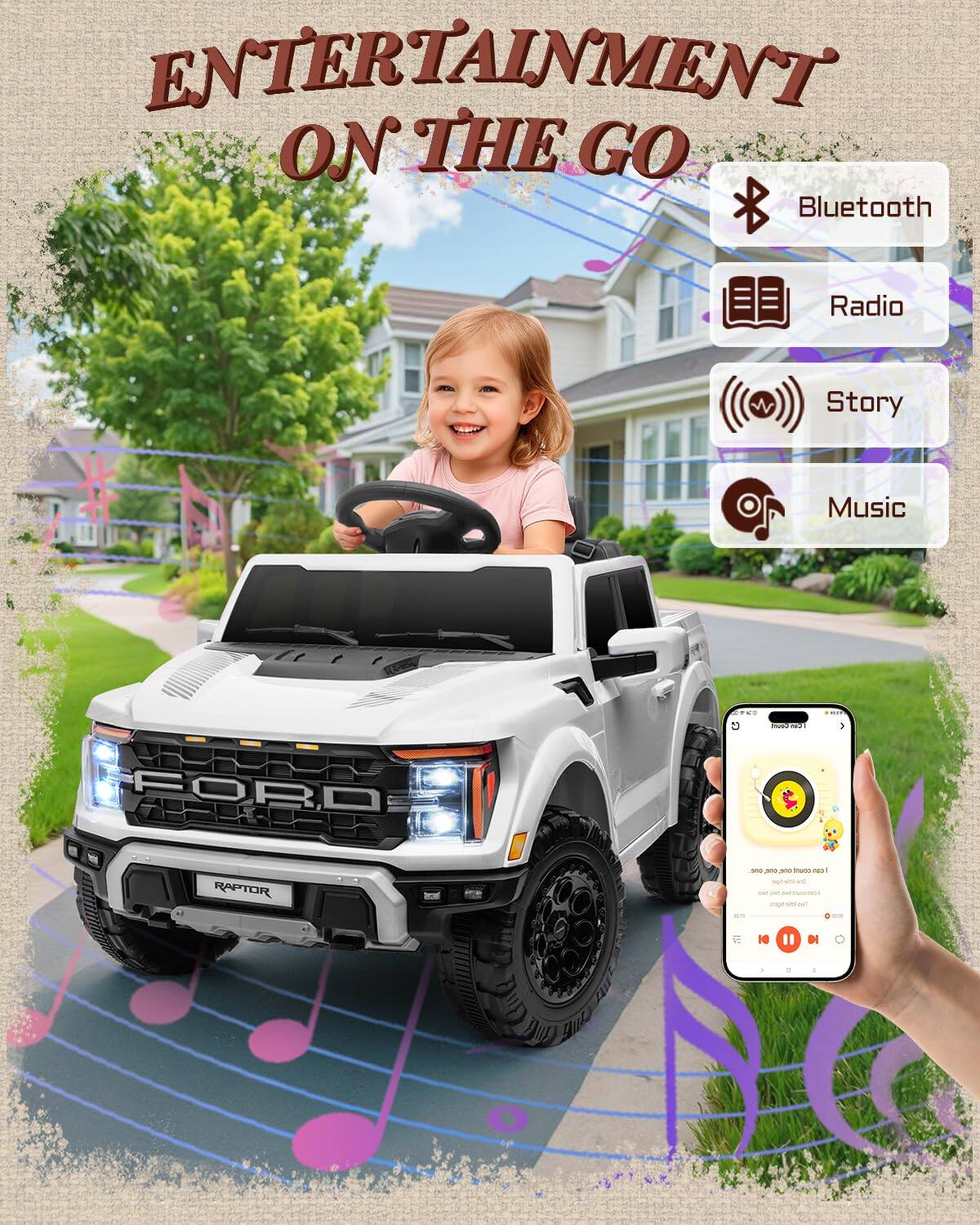 ENTERTAINMENT ON THE GO

Bluetooth
Radio
Story
Music