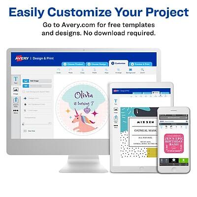 Easily Customize Your Project  
Go to Avery.com for free templates and designs. No download required.

AVERY | Design & Print

Olivia is turning 7

MIXXEM  
CATMEAL MASK  
ALL NATURAL

JEN'S EPIC BIRTHDAY HASH