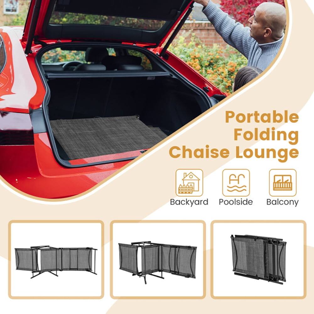 Portable Folding Chaise Lounge for Backyard, Poolside, Balcony