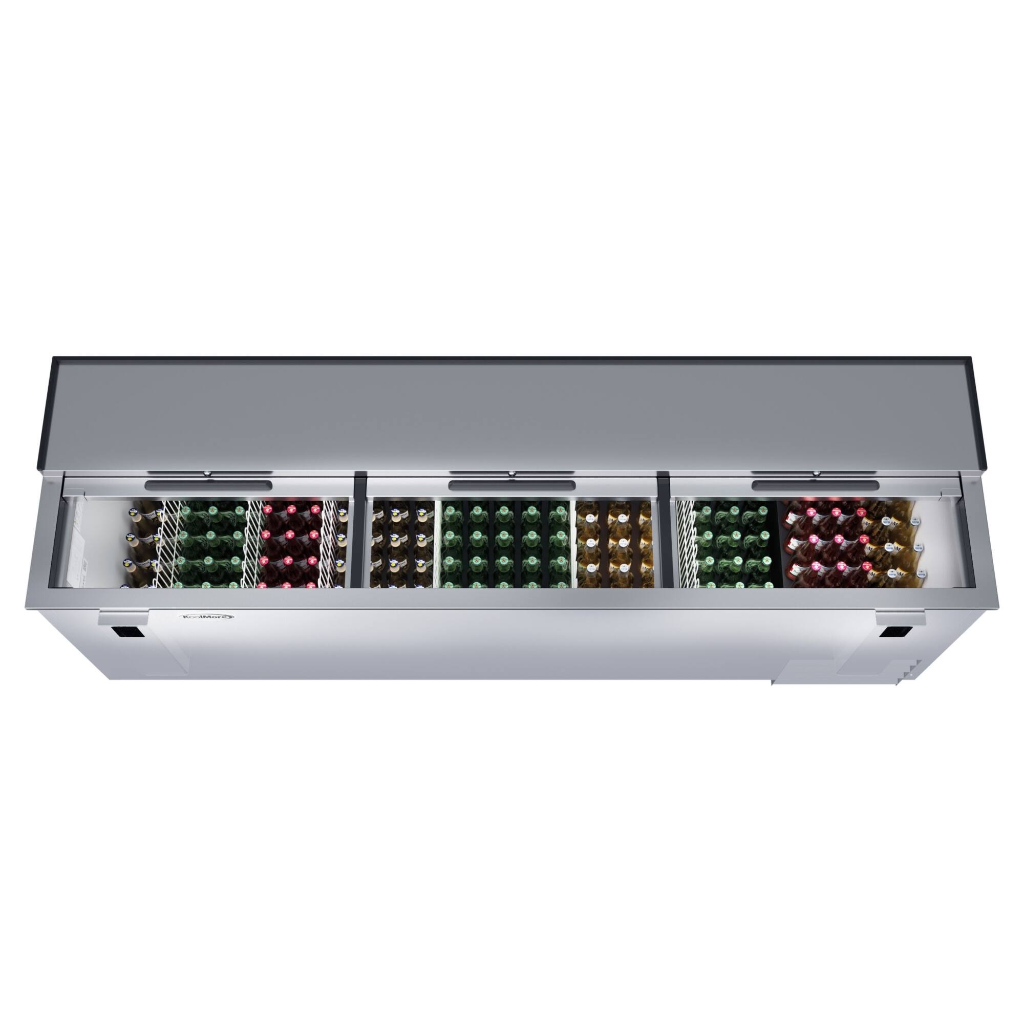 Angle. Koolmore - 95 in. Commercial Bottle Cooler in Stainless-Steel with Built-In Opener, ETL Listed, 30 cu. ft. (KM-BOC95-SS) - Stainless steel.