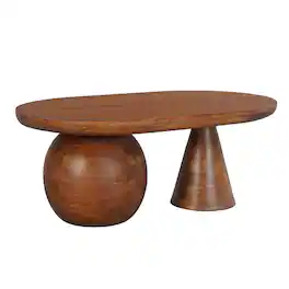 Manhattan Lane - Leeds Coffee Table | 38" Handmade Mango Wood Oval Top | Round Ball and Cone Base - Brown