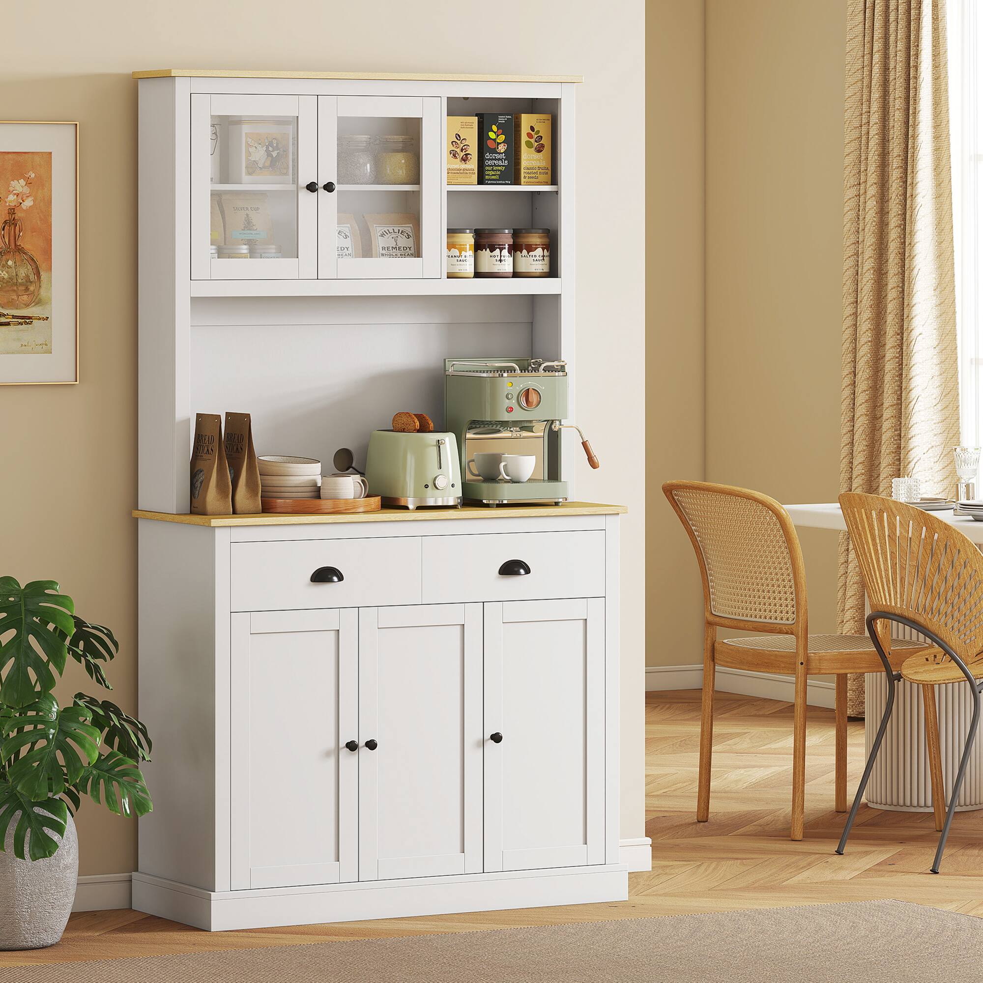Homcom - Kitchen Cabinet, 71" Tall Pantry Cabinet, Modern Hutch with Wide Countertop - White