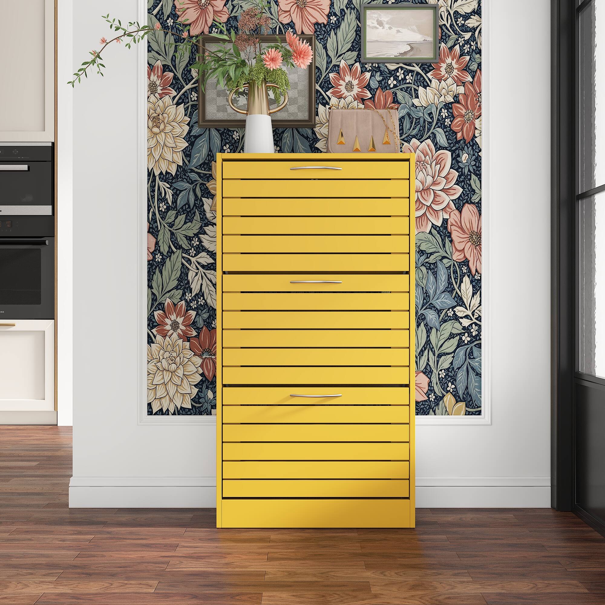 Alt View 8. Famapy - Famapy Space - Saving Rustic Shoe Cabinet 3 Flip Drawers Adjustable Shelves to Tame Clutter & Enhance Entryway Style - Yellow.