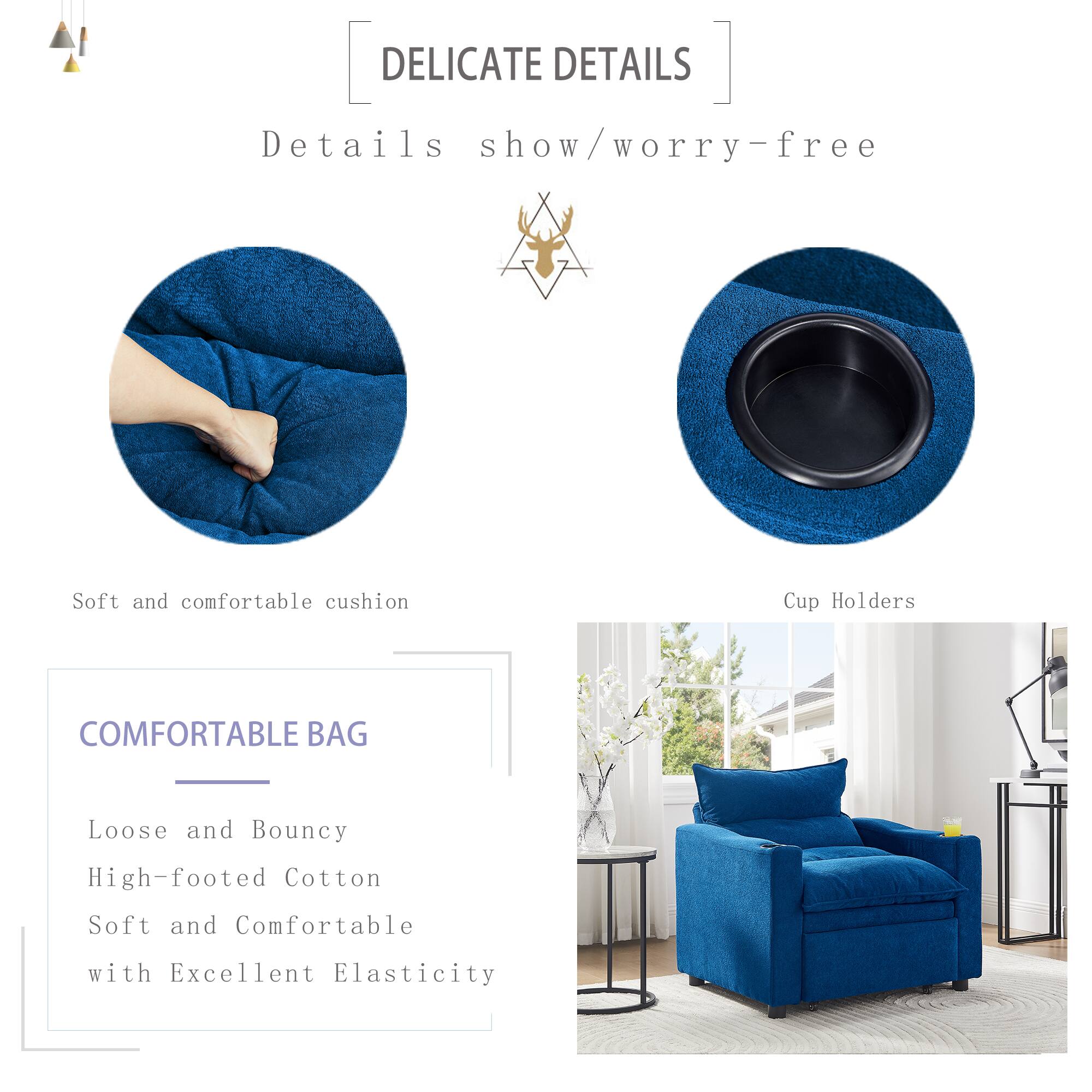DELICATE DETAILS  
Details show/worry-free  

Soft and comfortable cushion  

Cup Holders  

COMFORTABLE BAG  
Loose and Bouncy  
High-footed Cotton  
Soft and Comfortable with Excellent Elasticity