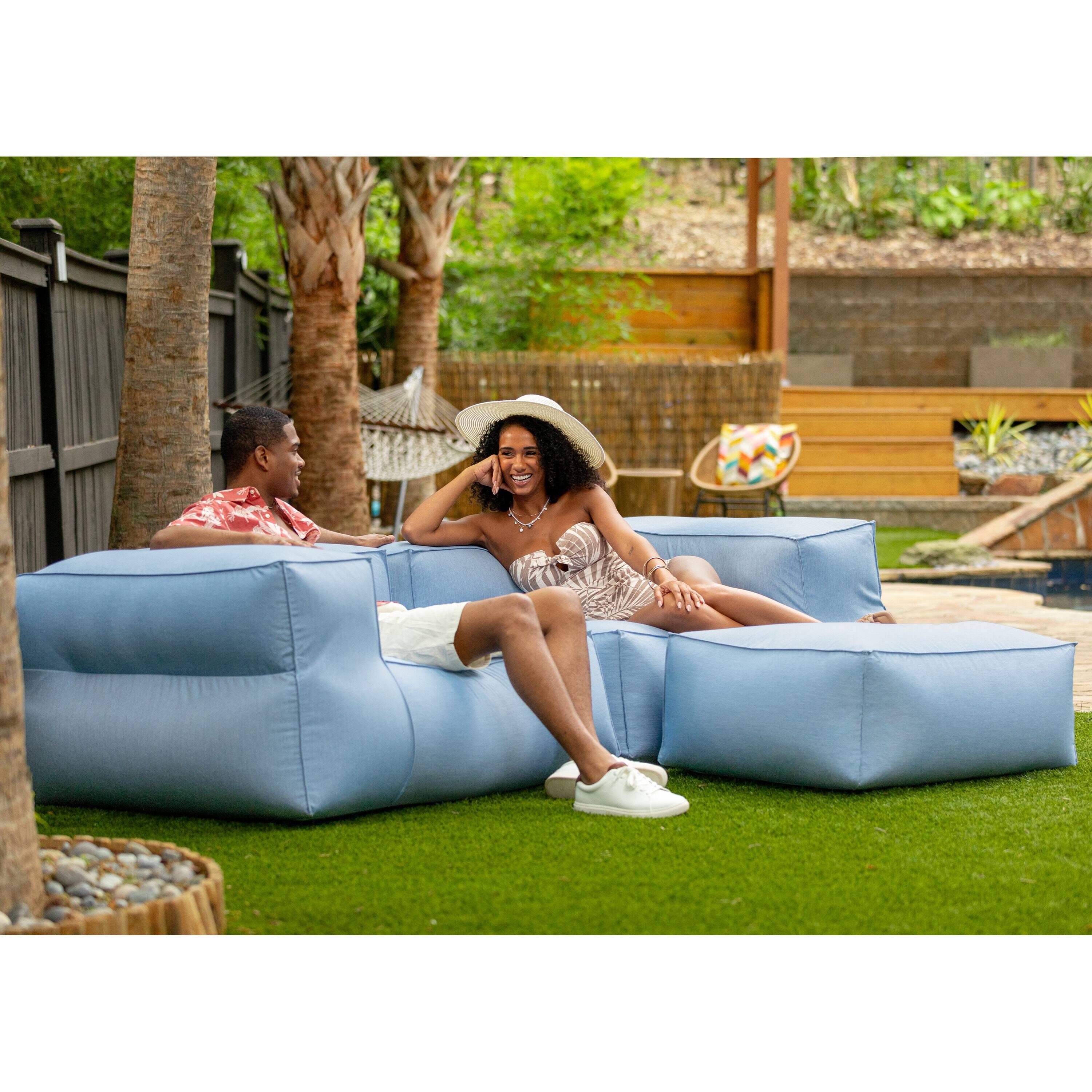 Left. Jaxx - Baya Outdoor Modular Loveseat - Luxurious Soft Seating for Poolside or Hospitality, Ocean Blue - Ocean Blue.