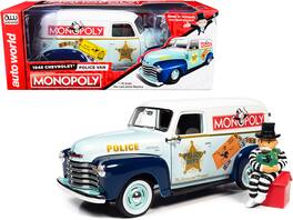 Autoworld - 1948 Chevrolet Panel Police Van with Mr. Monopoly Figurine "Monopoly" 1/18 Diecast Model Car by Auto World - Multi