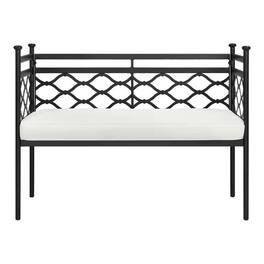 Hivvago - Outdoor Patio Black Metal Garden Bench with White Natural Seat Cushion - Black, White