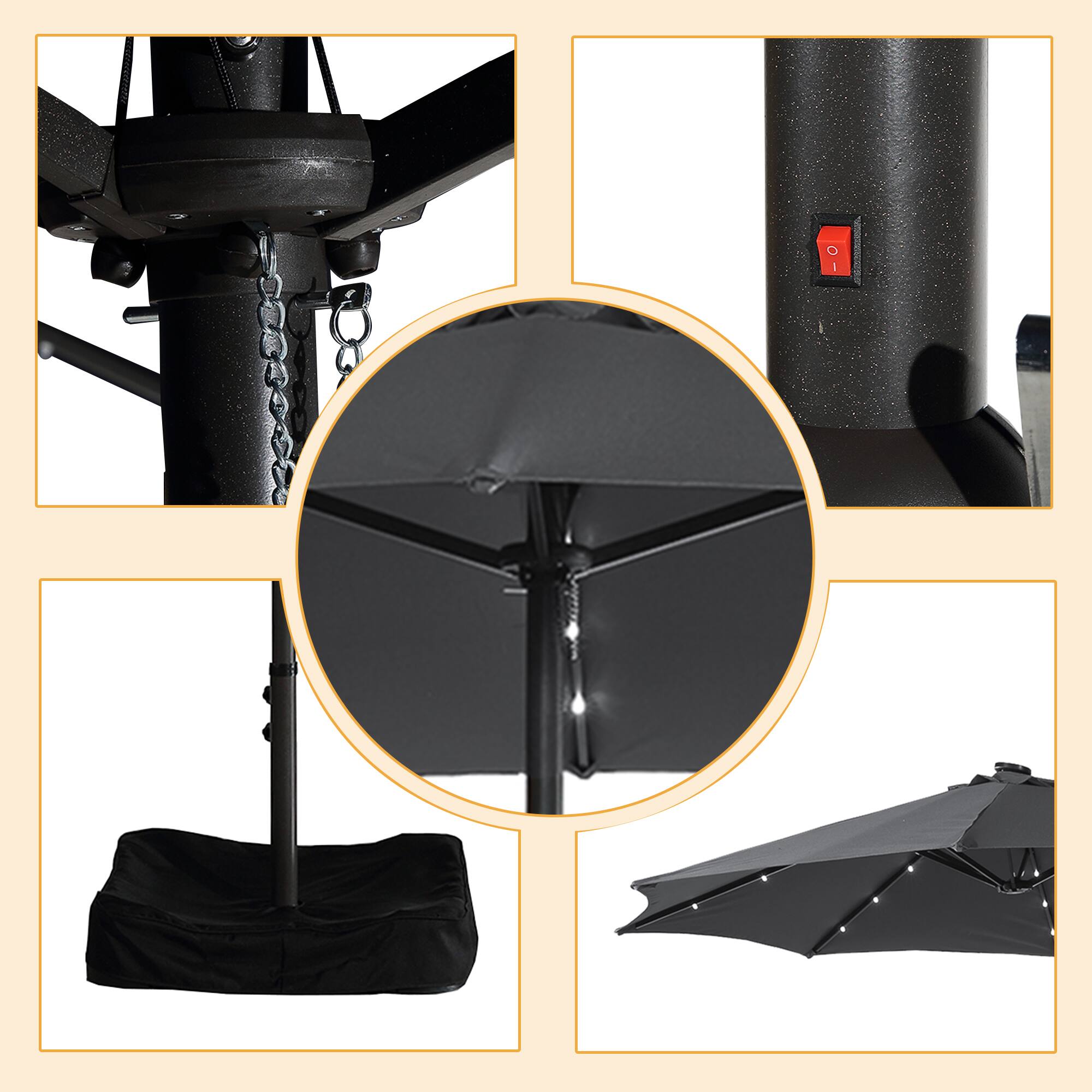 Alt View 7. Boyel Living - 15ft Solar LED Double Sided Patio Umbrella with Base Crank and Rocker.