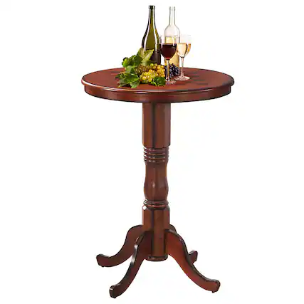 Front. Gymax - Gymax 42" Pub Bar Round Table Chess Table Bistro Vintage W/Checker Top & Pedestal Base - Rustic Brown.