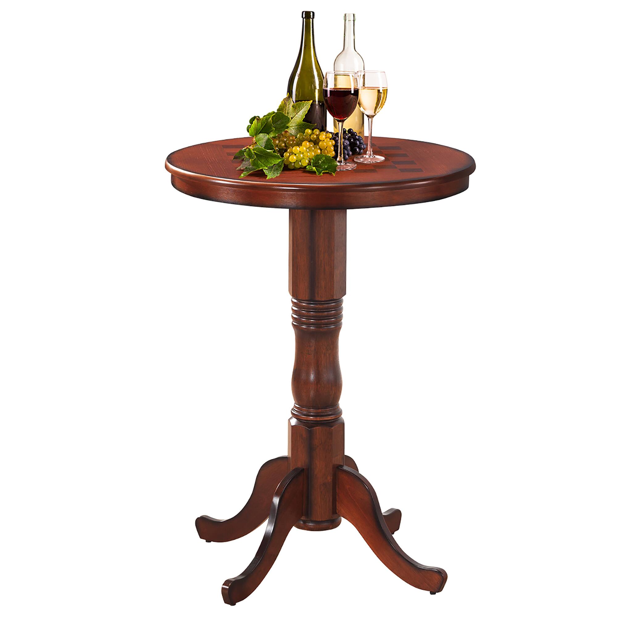Front. Gymax - Gymax 42" Pub Bar Round Table Chess Table Bistro Vintage W/Checker Top & Pedestal Base - Rustic Brown.