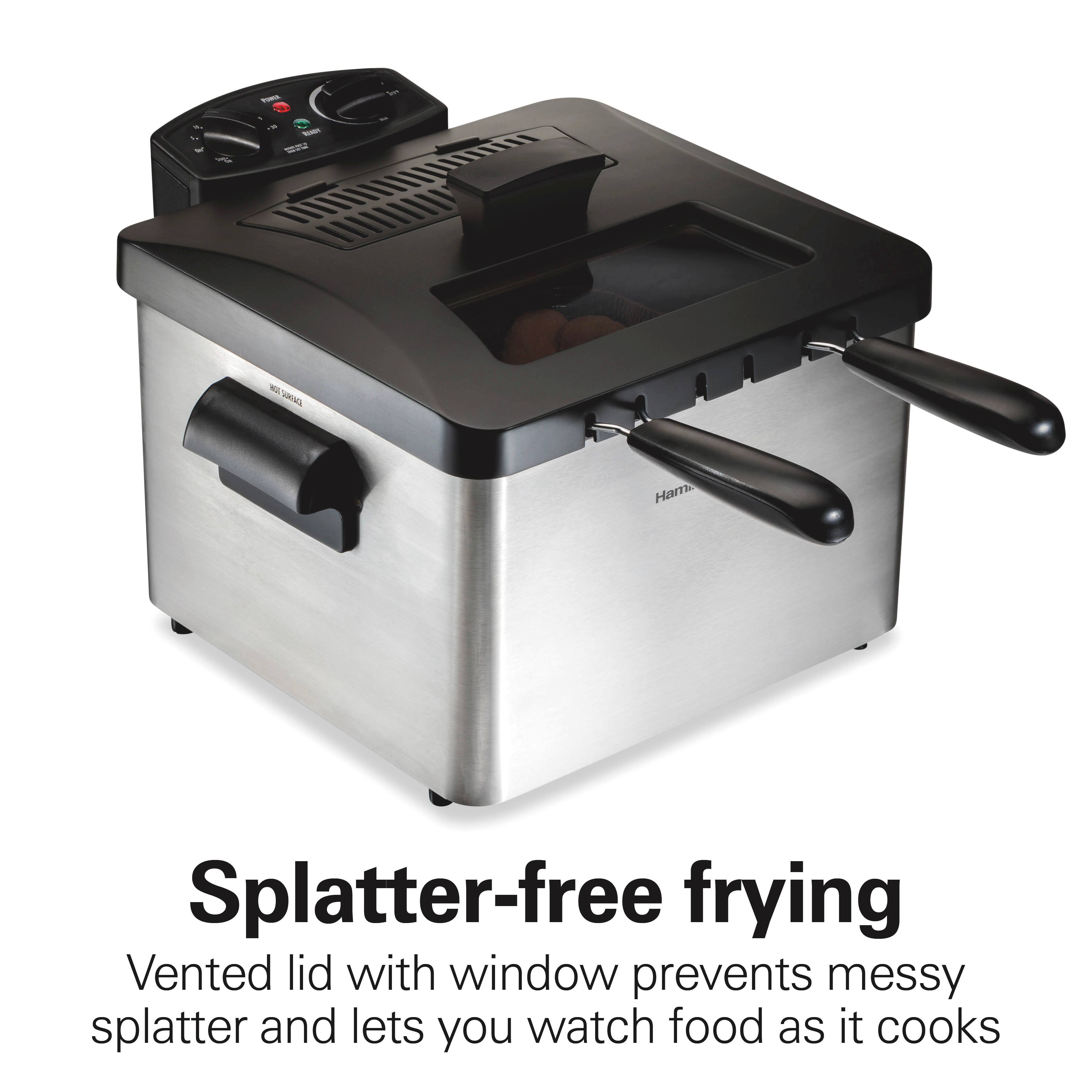 Splatter-free frying

Vented lid with window prevents messy splatter and lets you watch food as it cooks