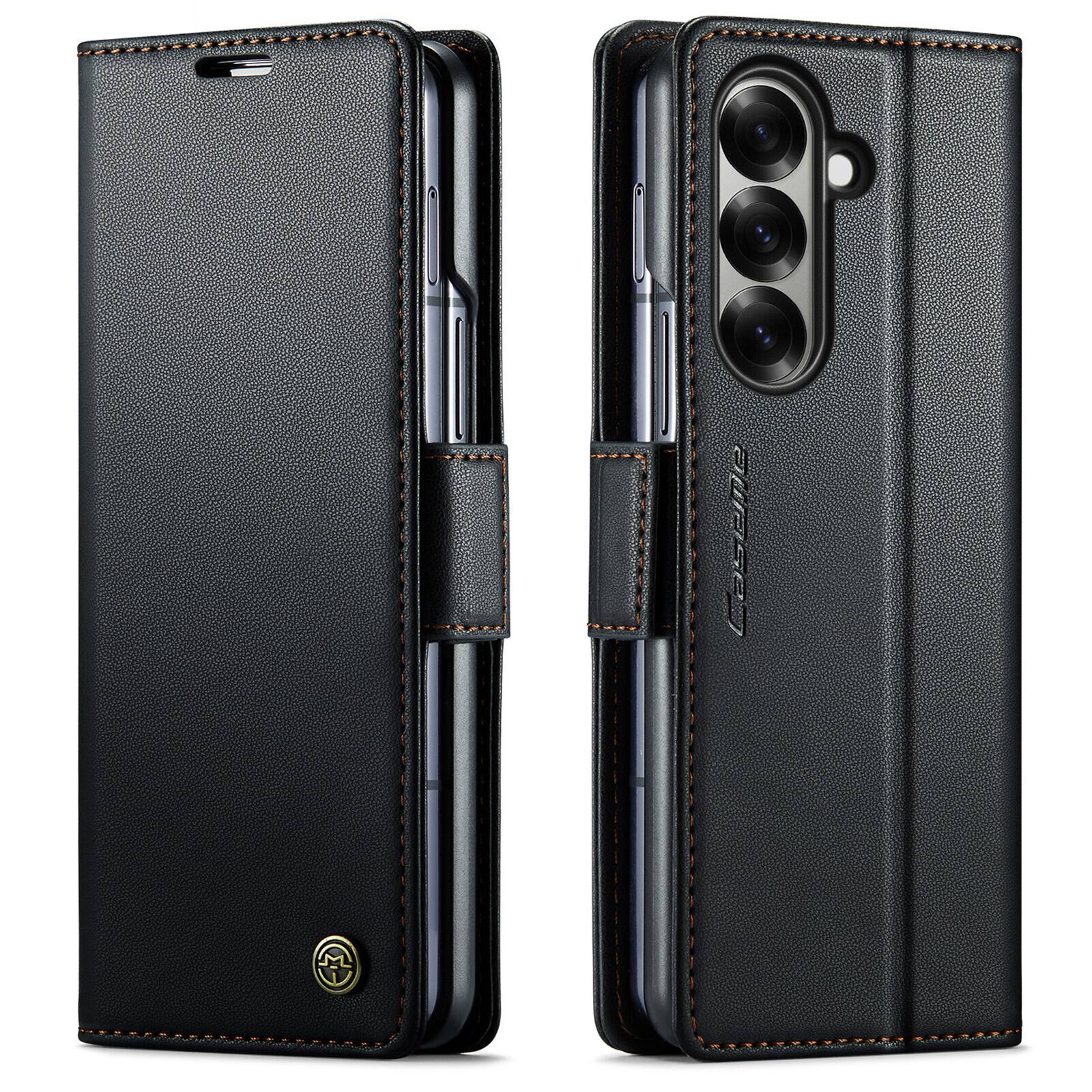 Angle. UUCOVER - For Samsung Galaxy Z Fold 7 PU Leather Wallet Case with RFID Blocking Card Slots Cash Holder, Stand Magnetic Folio Cover - Black.