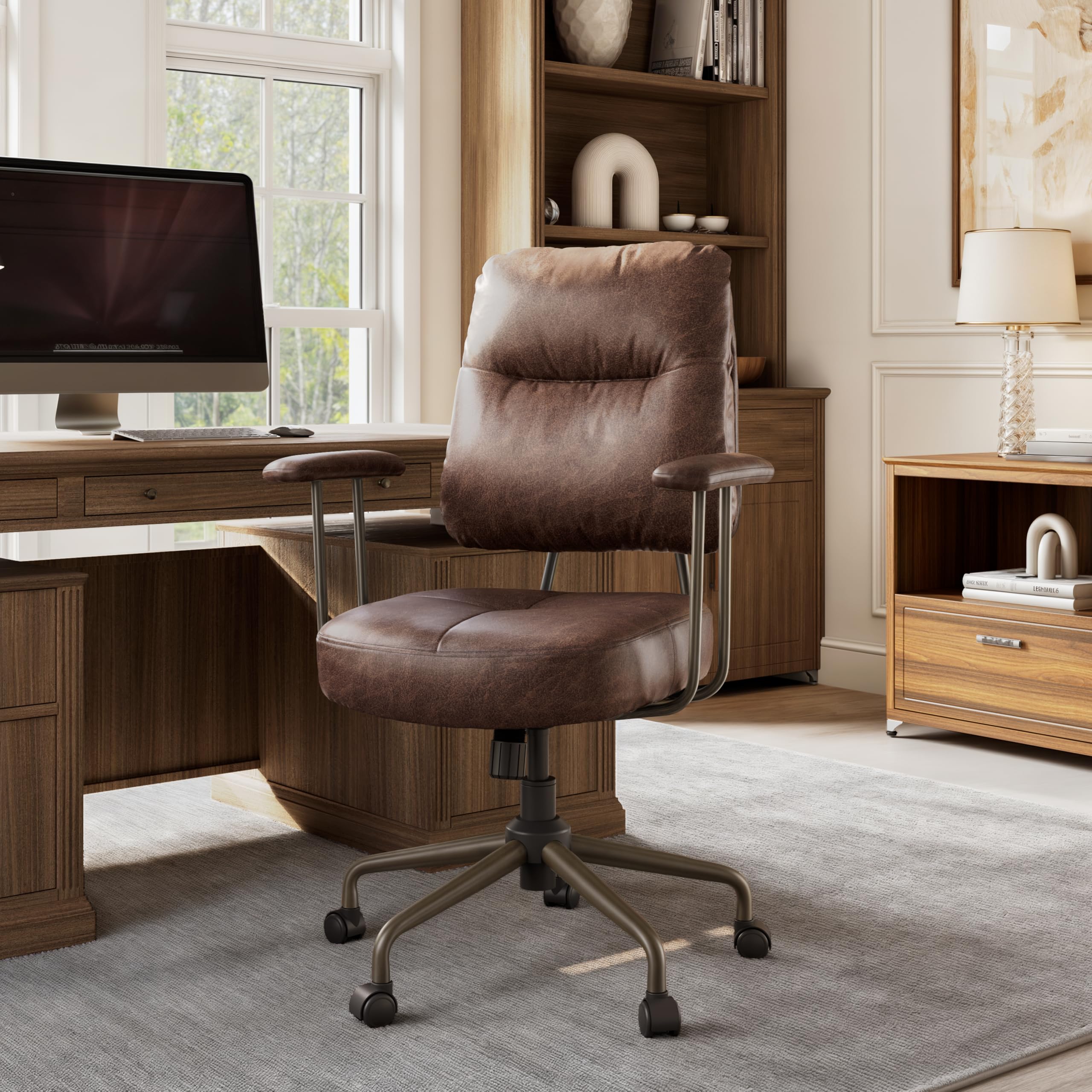 Alt View 5. Eureka Ergonomic - Home Office Chair Leather with Lumbar Support Mid Back Cushion Height Adjustable - Brown.