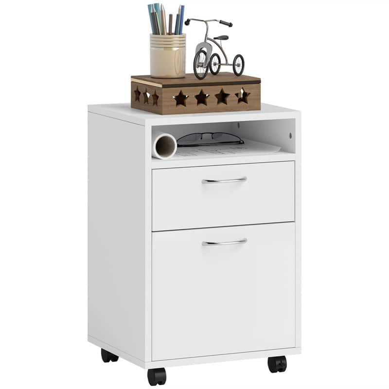 HTUTWOO - 13.8"W Mobile File Storage Cabinet with Drawer - Metal Printer Stand on Wheels, Lockable Casters, Under Desk Organizer - White