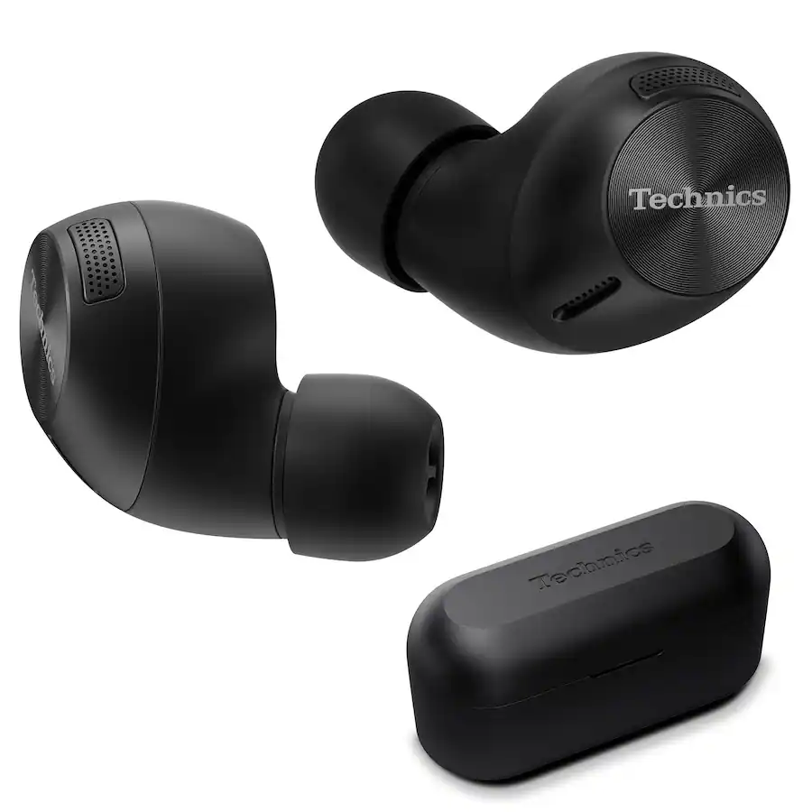 Front. Technics - True Wireless Earbuds with Noise Cancelling and 3 Device Multipoint Connectivity - Black.
