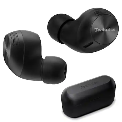 Front. Technics - True Wireless Earbuds with Noise Cancelling and 3 Device Multipoint Connectivity - Black.