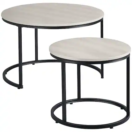 Front. Homcom - Round Nesting Tables Set of 2, Stacking Coffee Table Set with Metal Frame for Living Room, Grey - Grey.