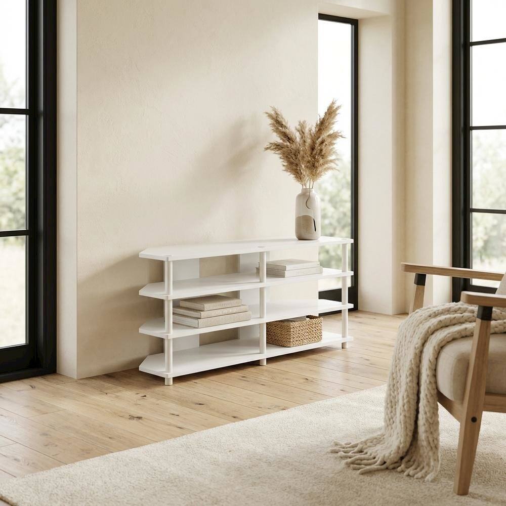 Alt View 2. FurniFact - White 4-Tier Corner TV Stand with Easy Assembly for up to 55-Inch TVs - White.