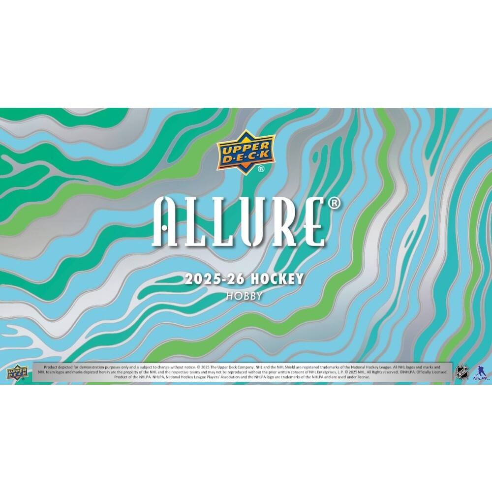 UPPER D-E-C-K B R ALLURE  
2025-26 HOCKEY HOBBY  
Product depicted for demonstration purposes only and is subject to change without notice. © 2025 The Upper Deck Company. NHL and the NHL Shield are registered trademarks of the National Hockey League. All NHL logos and marks and the NHL and NHLPA logos are trademarks of the NHL and the NHLPA and are used under license. Product of the NHLPA, National Hockey League Players' Association and the NHL.