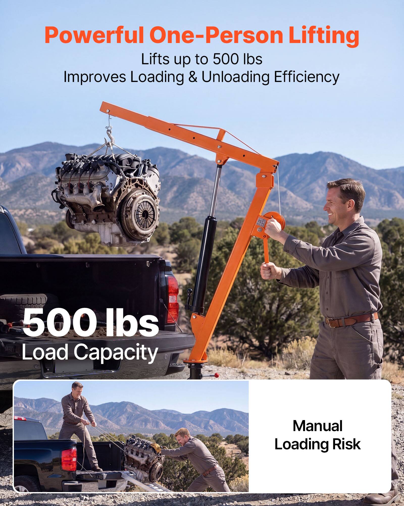Powerful One-Person Lifting  
Lifts up to 500 lbs  
Improves Loading & Unloading Efficiency  

500 lbs Load Capacity  

Manual Loading Risk